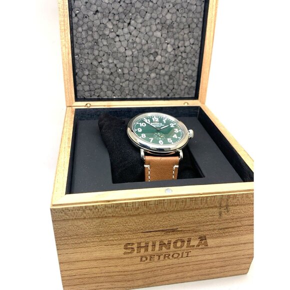 Shinola Men's Watch S0110000038 Runwell Quartz Green Dial Brown Leather 47mm - Picture 3 of 16